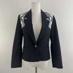 PENDLETON Vintage Black White Virgin Wool Southwestern Aztec Blazer Jacket