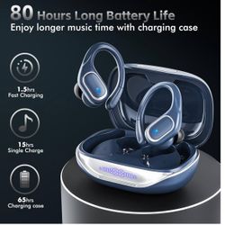 80 Hrs Playback Batt True Wireless Earbuds for Sport, Charging Case Waterproof