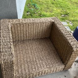 Wicker Chair Large Big Low To Ground Beige 