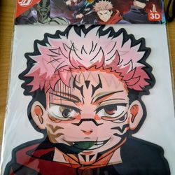 New Jujutsu Kaisen Anime Sukuna Reflective Yuji Decor Decal Sticker 3D 3 face Peeker for Car