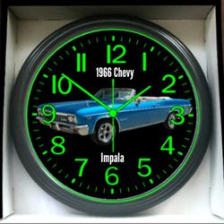 1966 Chevy Chevrolet Impala Glow In The Dark Wall Clock New!