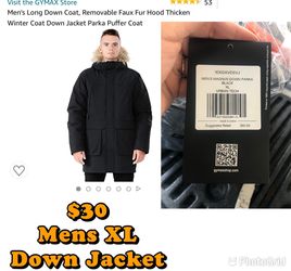 XL Mens long down parka w/faux fur Hood