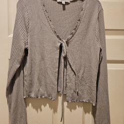 Gaze Gray Small Crop Tie Front Top