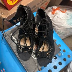 High heels Black color With Shoelaces - $15 Fair Condition 