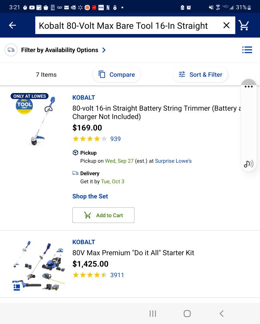 Kobalt 80-Volt Max Baretool 16-In Straight Cordless String Trimmer