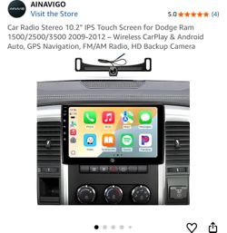 Car Radio Stereo 10.2" IPS Touch Screen for Dodge Ram 1500/2500/3-2012 – Wireless CarPlay & Android Auto, GPS Navigation, FM/AM Radio, HD Back