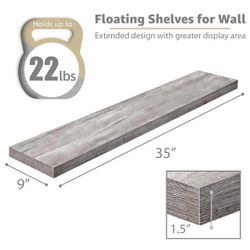 SORBUS 2pk Floating Shelves ( 35" L x 9" D Each ) Farmhouse Home Décor - Grey