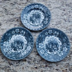 Vintage Royal Tudor Ware Blue & White Plates (Set of 3)