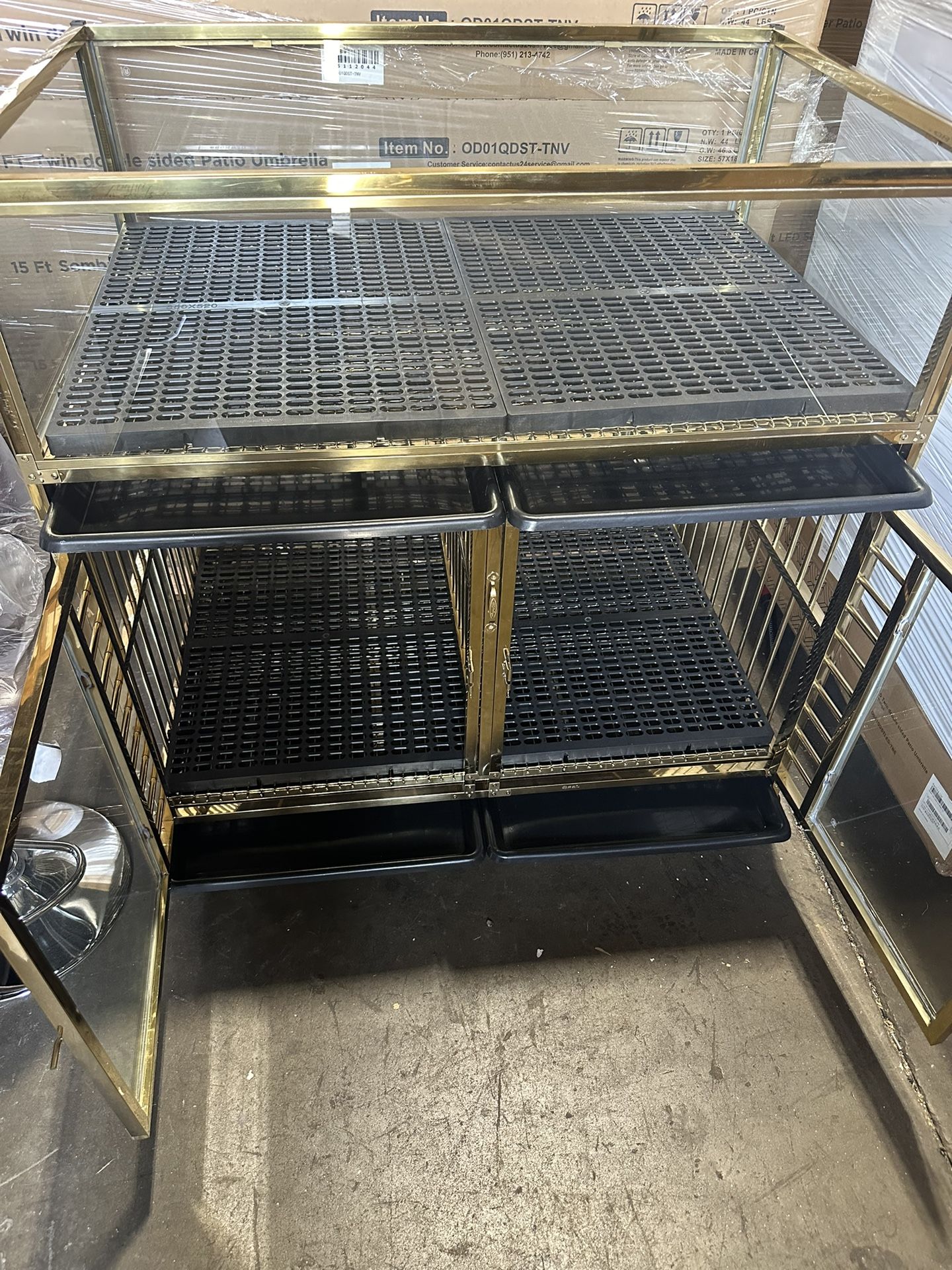 43” Dog Crate, Puppies Show Cage, Heavy Duty Dog Kennel Dod Crate with Galss Door,Divider,Floor Mat