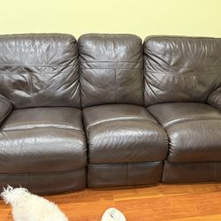 Used Real Leather Recliner Living Room Sofa Set