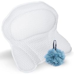 Bath Pillows for Tub, Kenpiko Bath Tub Pillow Headrest, Ergonomic Bath Pillow for Head Neck and Back Support, Bath Pillow with Loofah Sponge 4D Air Me