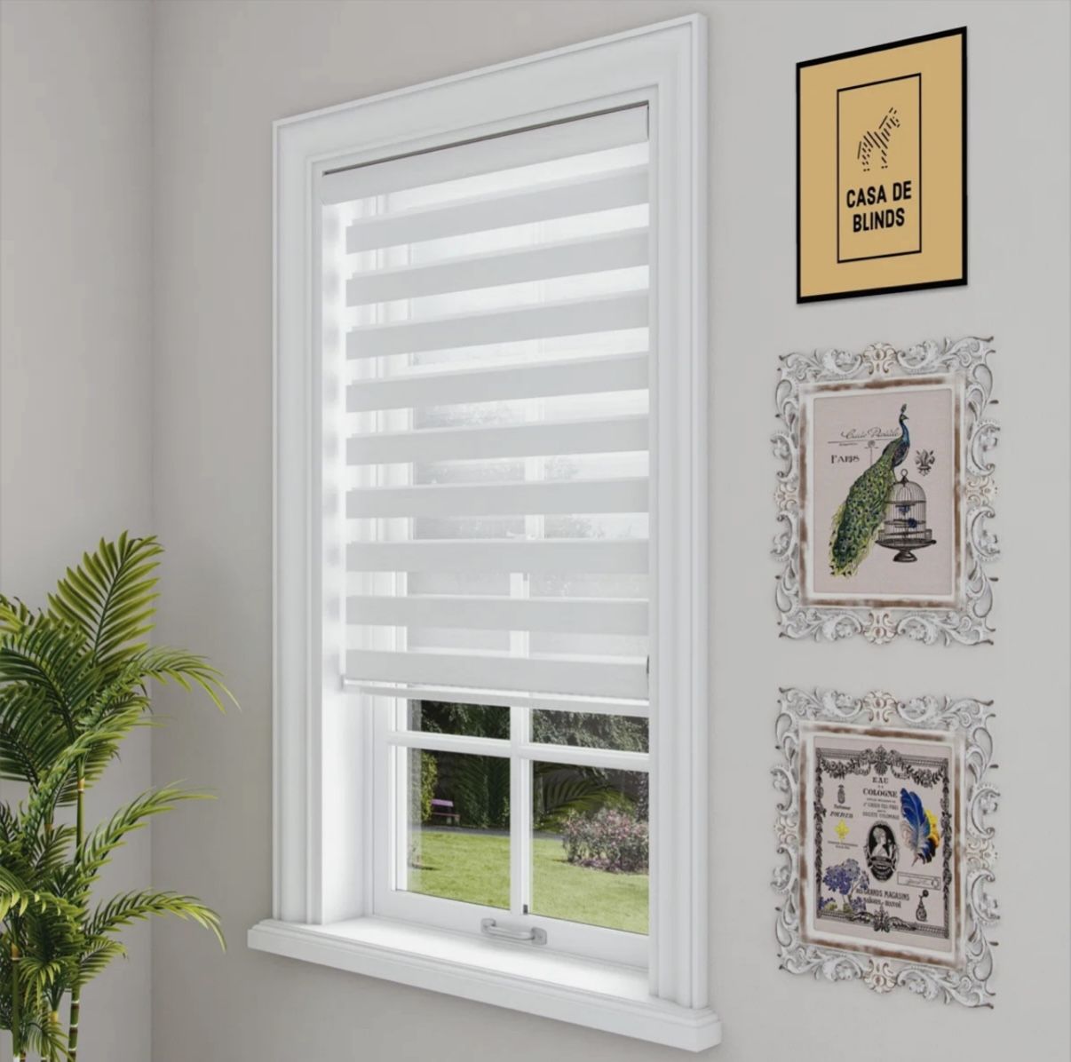 Zebra Blinds Window Dual Layer Roller Shades, Corded Horizontal Blind, 24”x72”