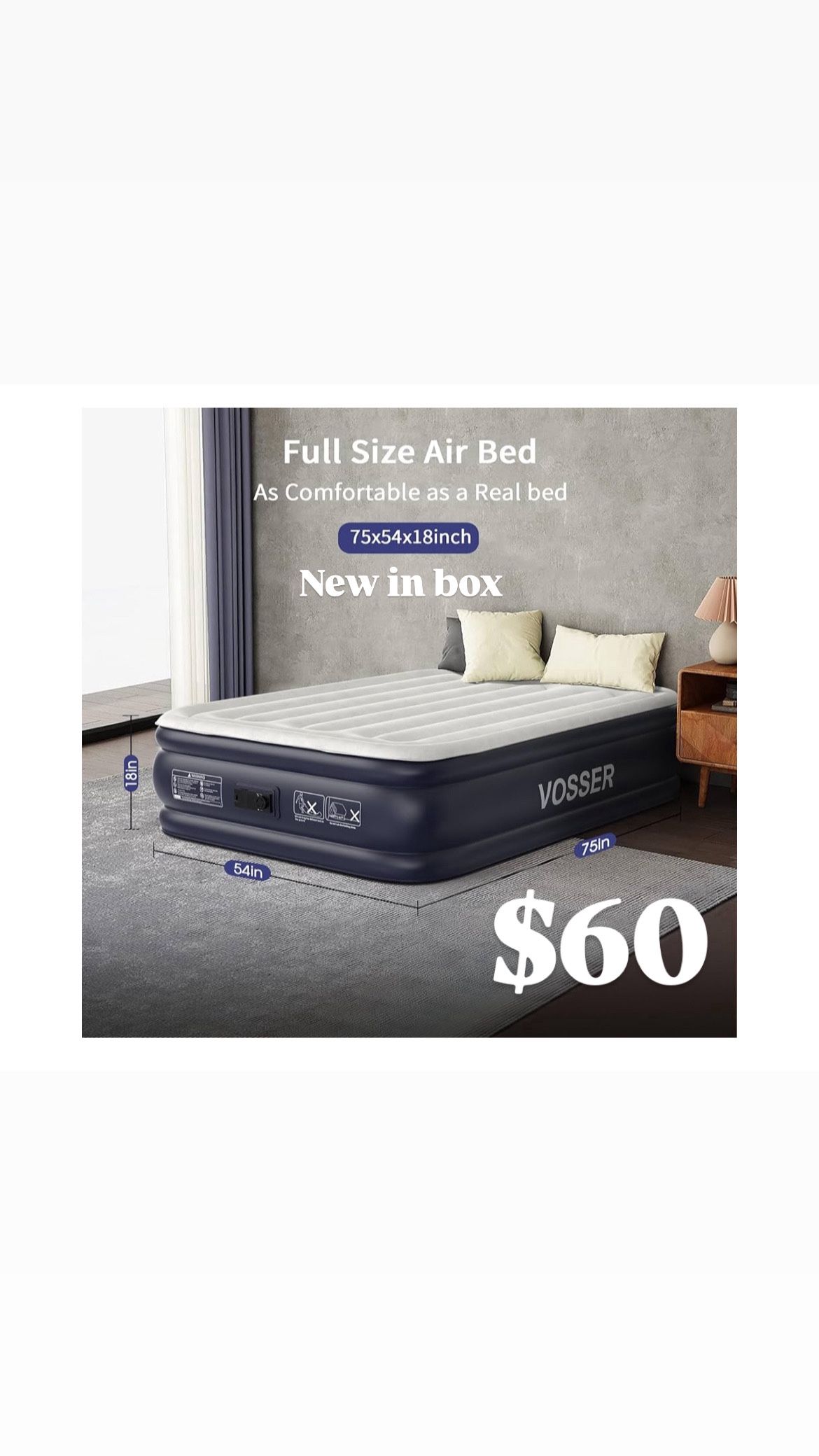 Air Mattress Full with Built in Pump,18''Inflatable Mattress of Upgraded Vertical Beams,Self Inflatable/Deflation Blow Up Mattress in 3 Mins,Flocked T