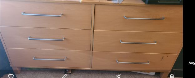 Dresser, mirror, safe, ottoman, candle holder