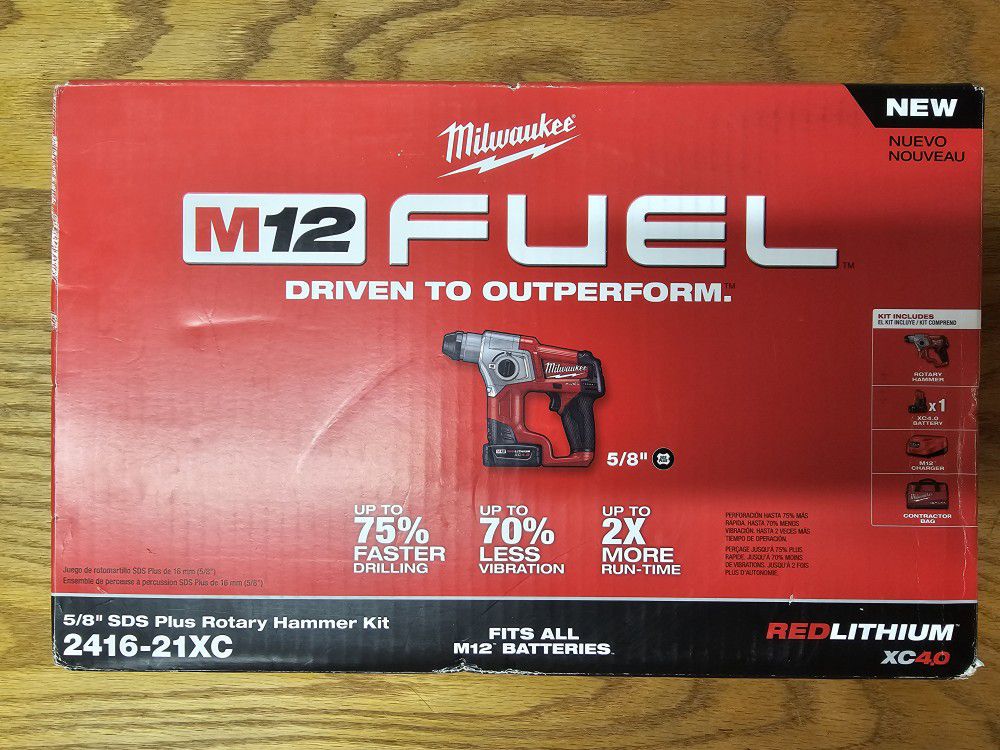 Milwaukee
M12 FUEL 12V Lithium-Ion Brushless Cordless 5/8 in. SDS-Plus Rotary Hammer Kit with One 4.0Ah Battery and Bag
