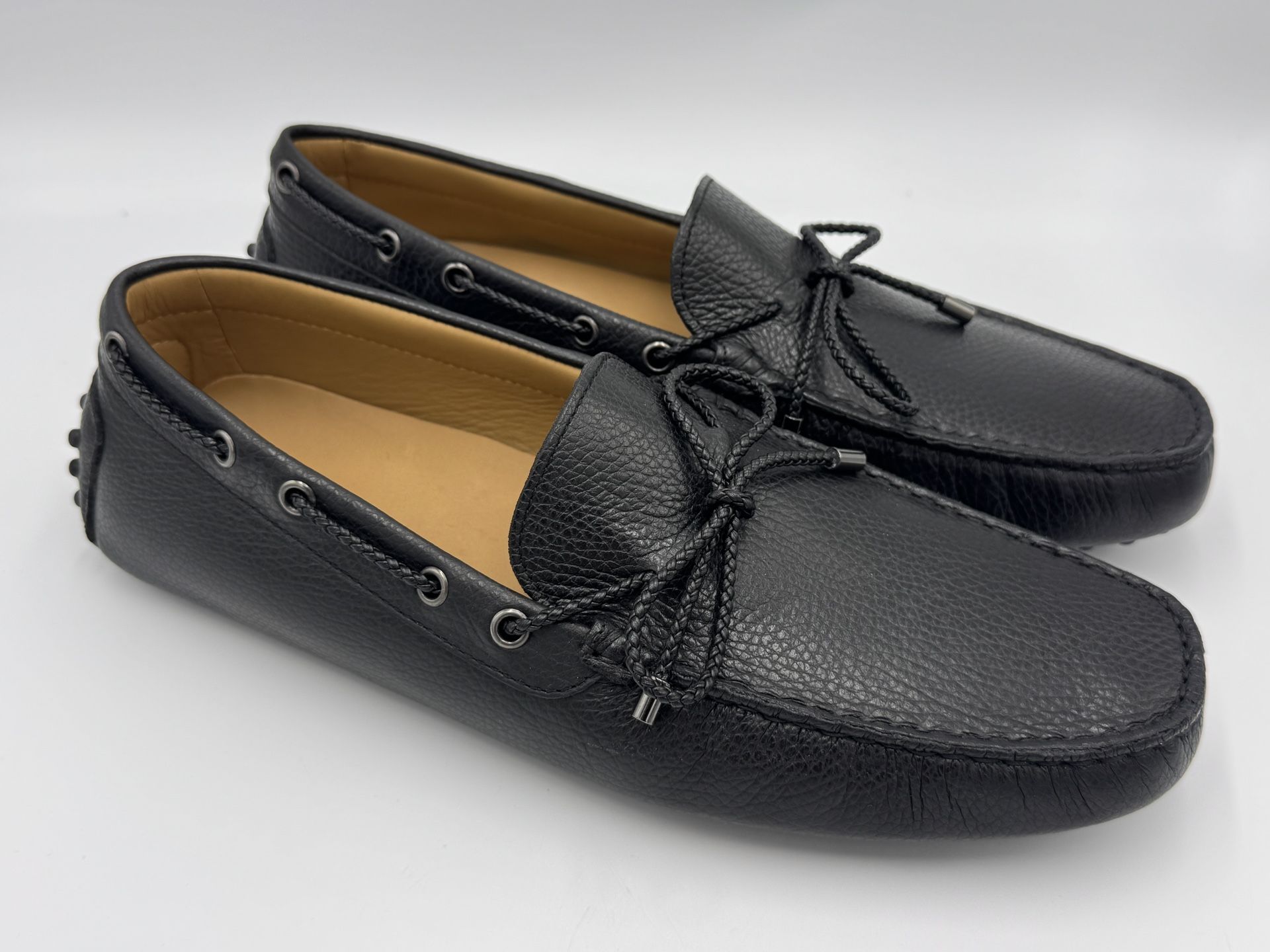 Tanta Italia Black Self-tie Slip On Leather Shoes Size 10 Mens