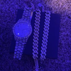 Diamond Jewelry Pack/ 2 Diamond Chains And A Diamond Watch
