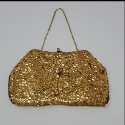 La Regale Vintage Gold-Colored Sequin & Beaded Wristlet