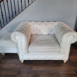 White Chesterfield Chair & Ottoman 