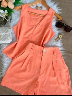 Women's two-piece set made from striped knit cotton sleeveless top with a V-neck and shorts