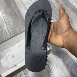 Christian Louboutin Loubi Flip Pool Studded Flip Flops in Black