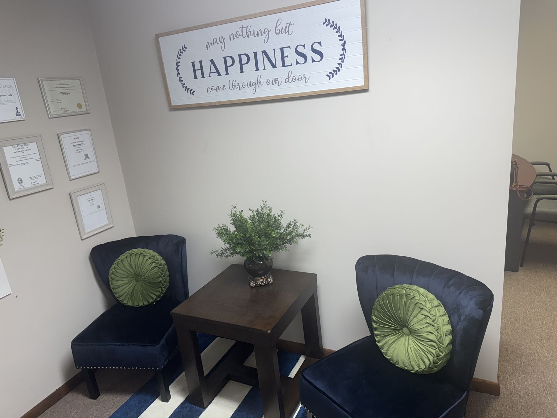 Blue accent Chairs With Hanging Picture
