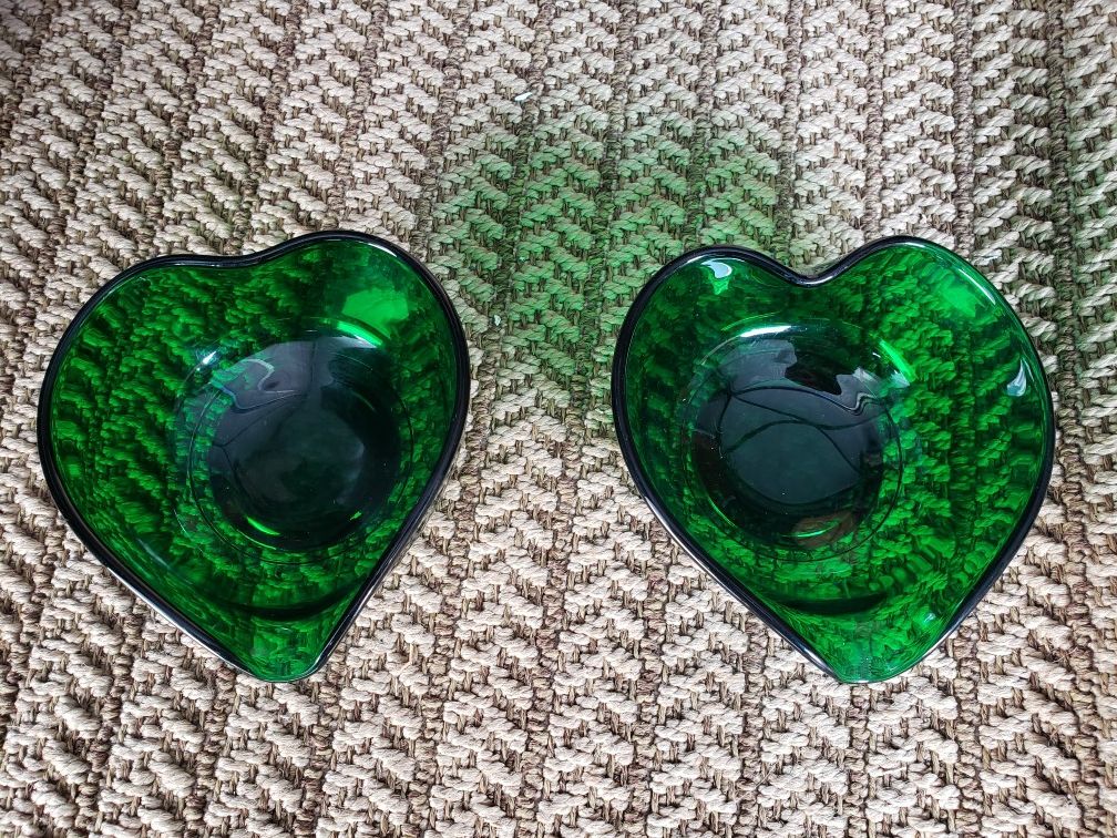 Beautiful Green Heart Vintage Shape Glass Bowls For Sale 