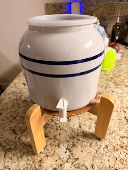 Ceramic Water Dispenser Crock with Wood Stand