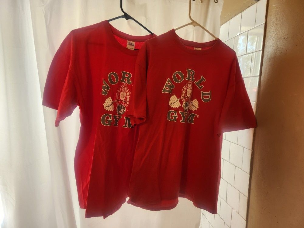 Two Gildan World Gym Tee Shirts Mens XL "Excellent Condition "