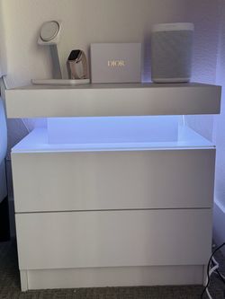Set of 2 Modern White LED Nightstands with 2 Drawers