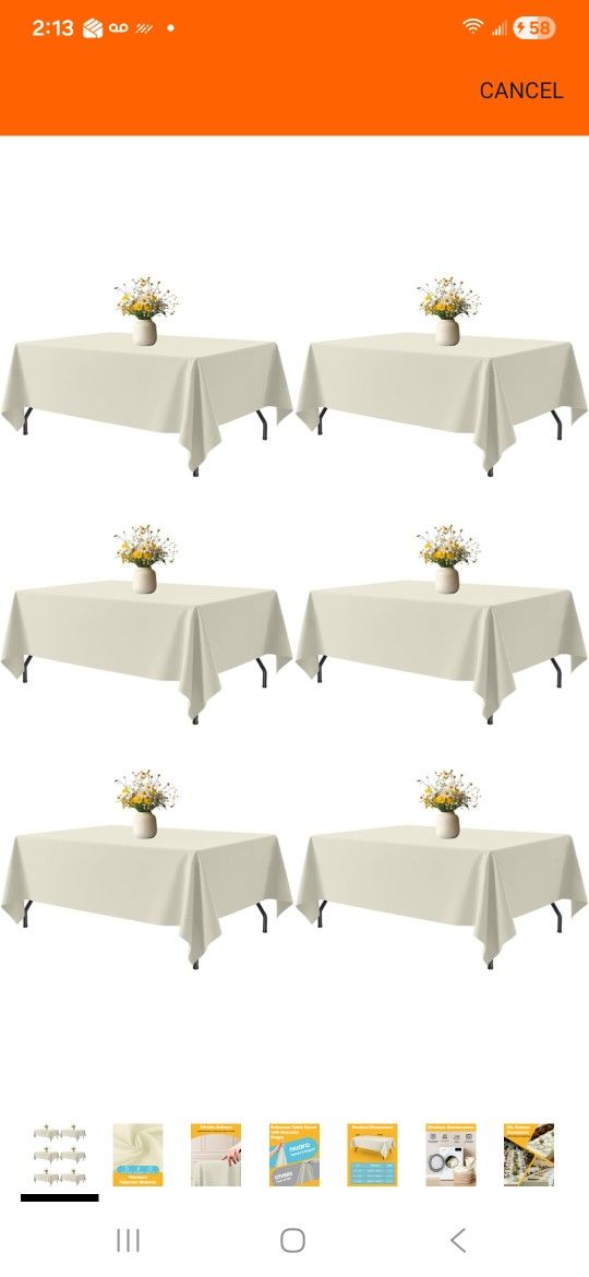 Ivory Rectangle Table Cloth - 6 Pack, 60" × 102" Washable Fabric Tablecloth for 5FT Tables, Wrinkle-Resistant & Heat-Proof Table Cover for Weddings, D