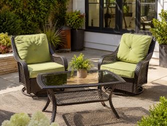 3-Piece Outdoor Patio Swivel Chair Set w/ Glass Table & Covers