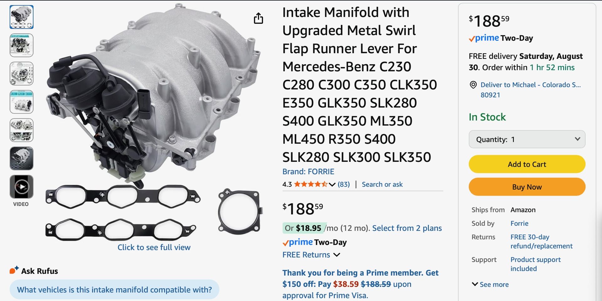 Mercedes M272 V6 Intake manifold
