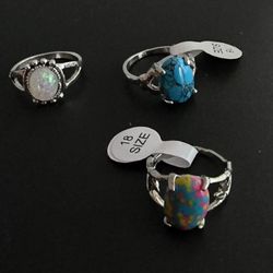 SET OF 3 POLISHED CABECHON FIRE OPAL NEW SIZE 8  STAINLESSSILVER FOREVER WEAR  RINGS BLOWOUT SALE
