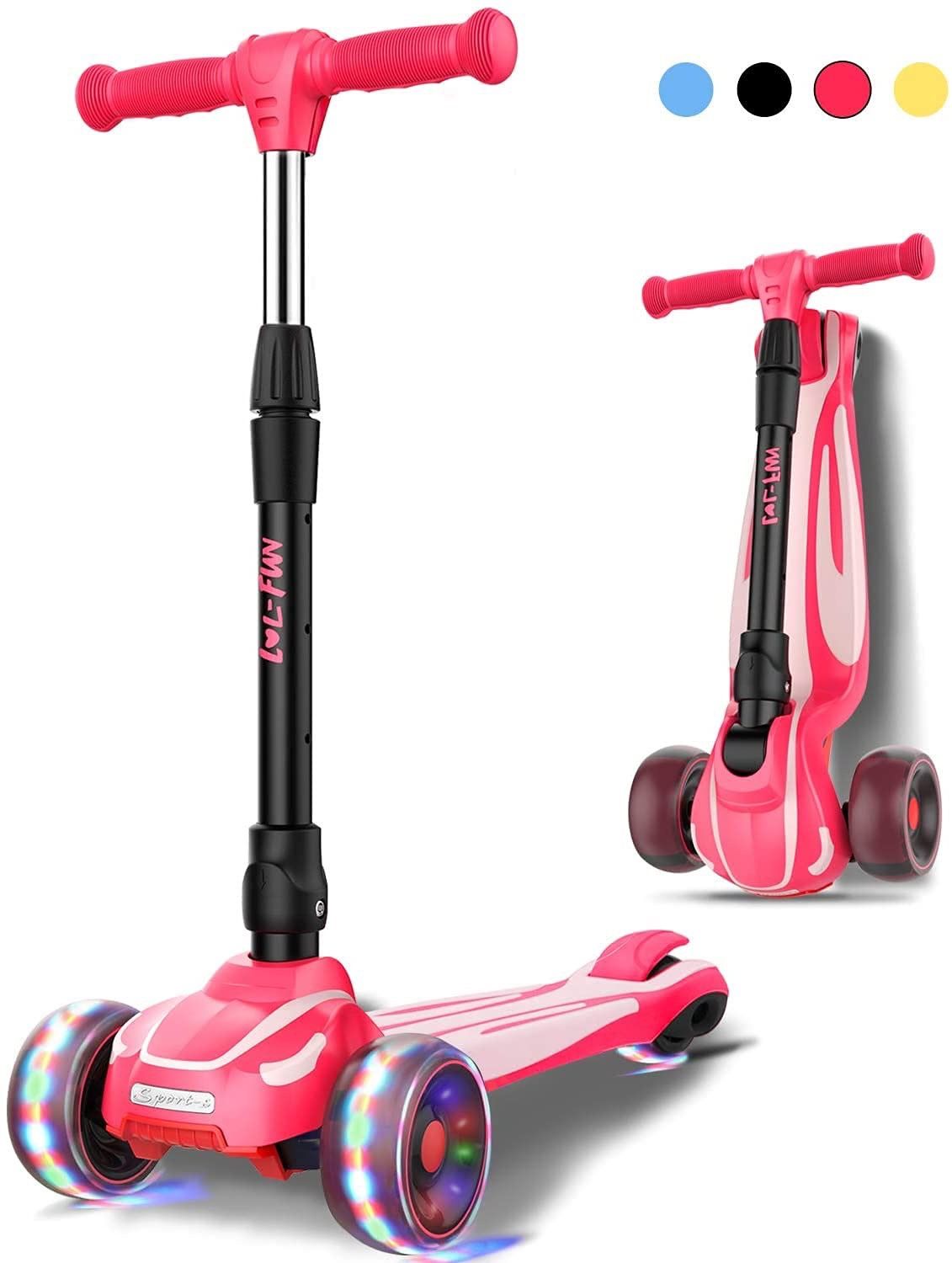 Toddler Scooter for Kids Ages 3-12 Years Old Boy Girl with 3 Wheel LED Lights, Extra-Wide Childrens Foldable Kick Scooter Kids Ages 3-5 with 4 Adjust