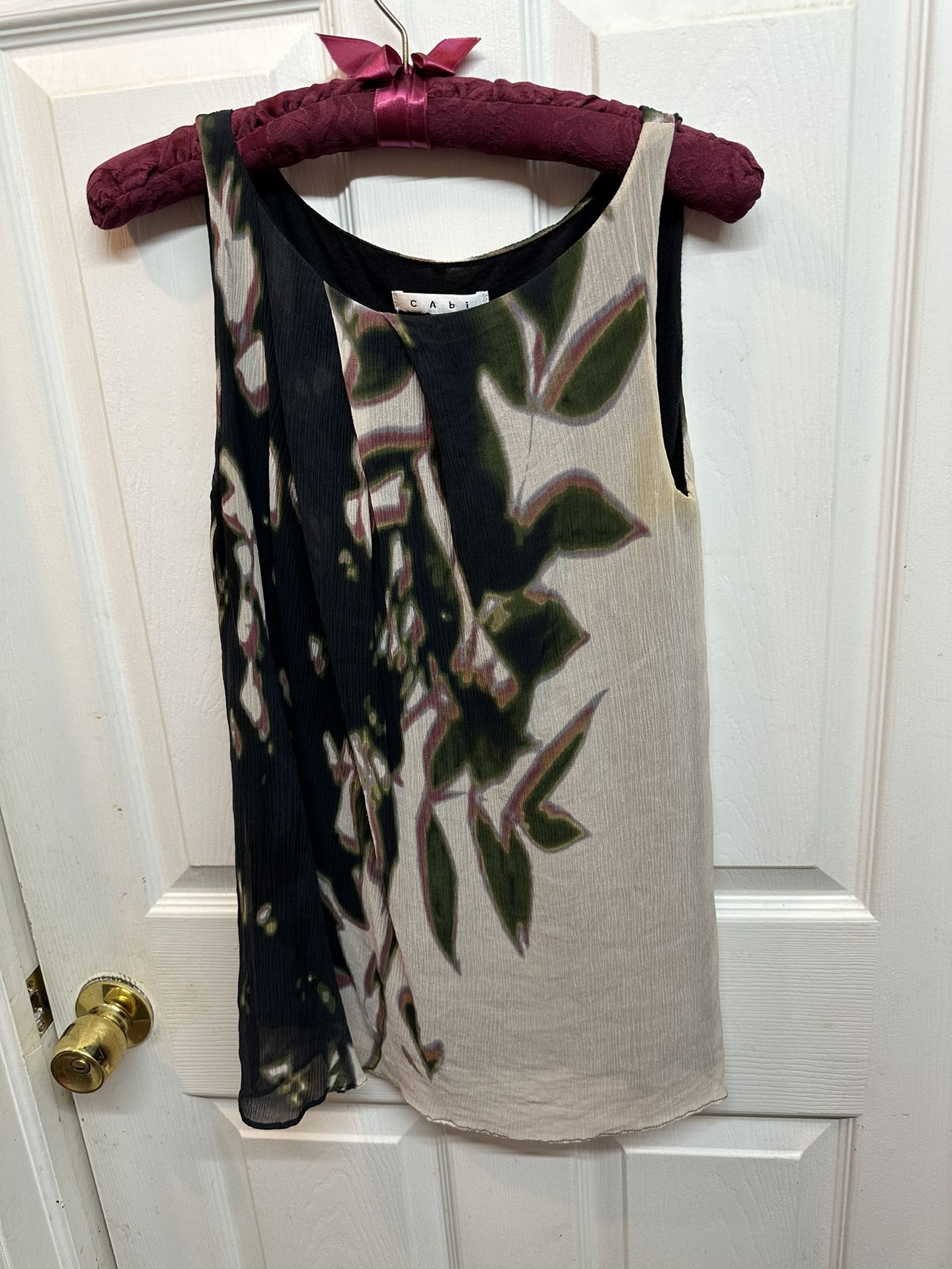 Cabi 100% Silk Multicolored Tank Top Size S Pleated Front Good Condition