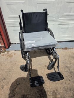 Foldable Transport Wheelchair, Black, with new seat