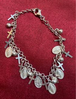 Beautiful 925 Sterling Silver Religious Charm Bracelet