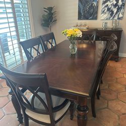 Solid Wood Dining Room Set with 6 Chairs + Matching Buffet – Excellent Condition