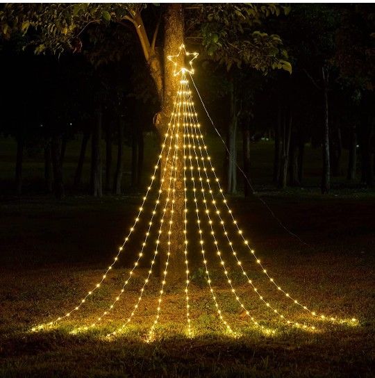 Christmas Decorations Star String Lights, 290 LED Waterfall Tree Lights with 11" Topper Star Christmas Lights Indoor Outdoor Decorative for Wedding Ya