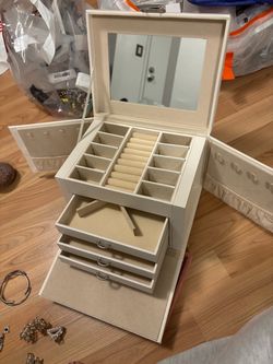 White Jewelry Box with Mirror & Drawers