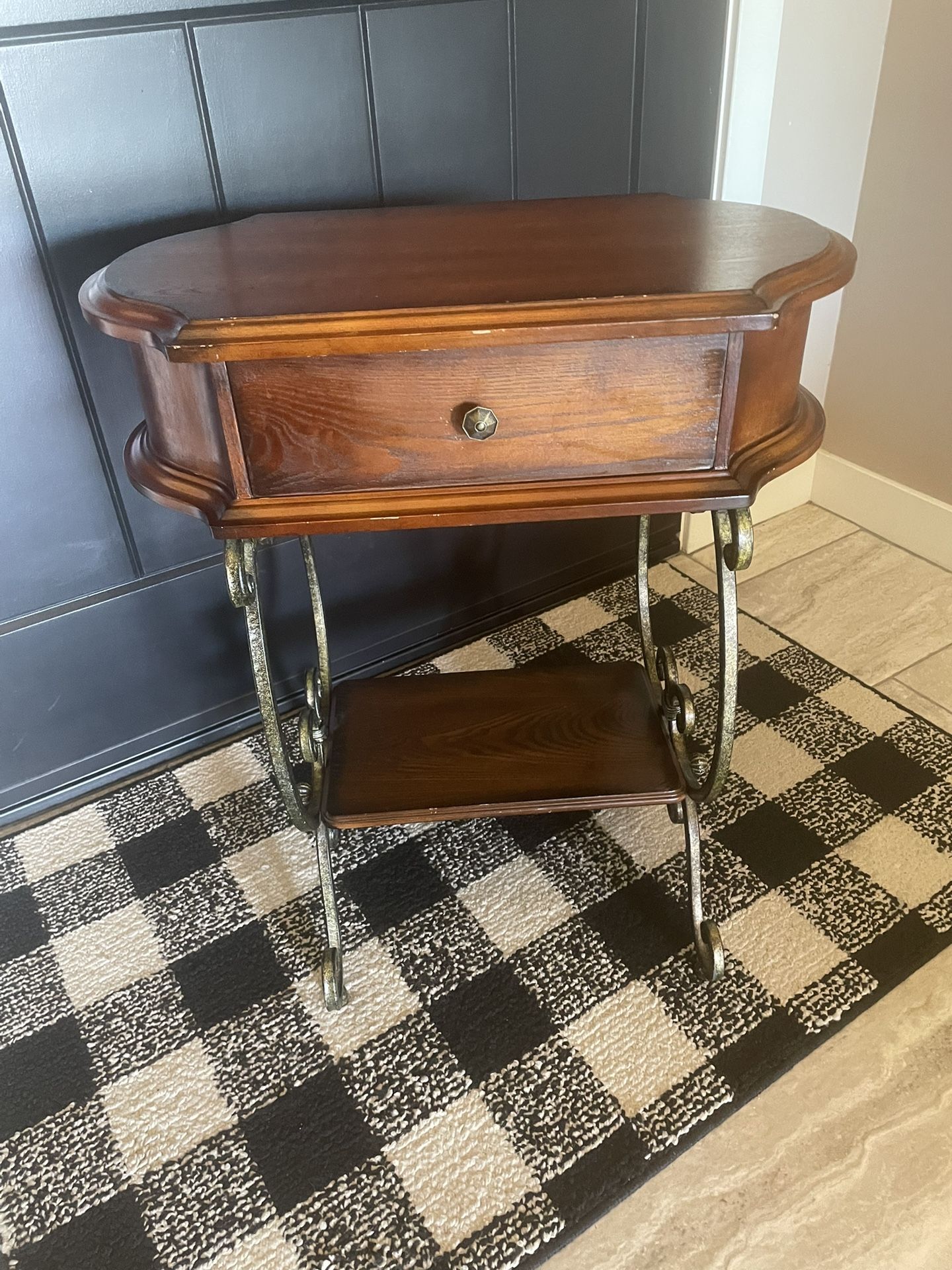 Very unique side table with drawer and bottom shelf