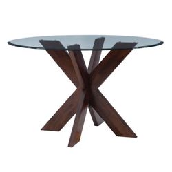 ($480 At Wayfair) Alejoa 48" Glass Top Solid Wood Base Dining Table