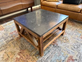 Crate&Barrel soapstone top wood coffee table