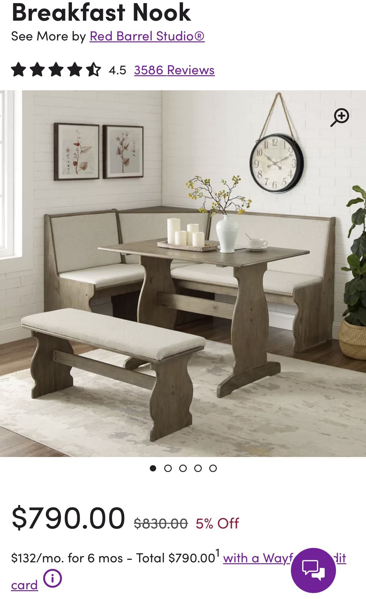 5 Person Breakfast Nook (both directions) Wayfair