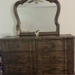 Oversized Dresser With Mirror plus 4 Drawer Nightstand  