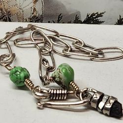 #2437, ANTIQUE 1800's- EARLY 1900 BRACELET  925 SILVER, TURQUIOSE 7.5"IN 