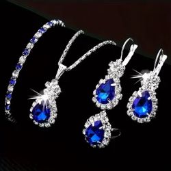 5pcs Women's Elegant Jewelry Set with Glass Accent Earrings, Necklace, Bracelet & Ring - Alloy Wedding & Party Suitable for Casual Outfits & Special O