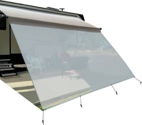 U2-RV Awning Sun Shade Screen 8' X 17' 3'' (Fit for 18' Awning)- Mesh Sunshade Block Patio Front Sun Light Motorhome Camping Trailer UV Sunblocker Can
