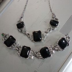 Vintage Silver And Black Choker/ Necklace With Bracelet